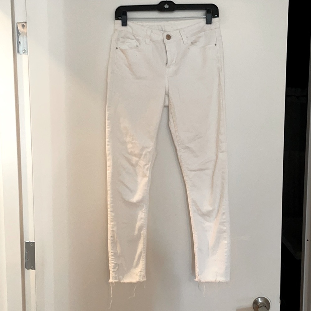 Zara distressed crop white jeans